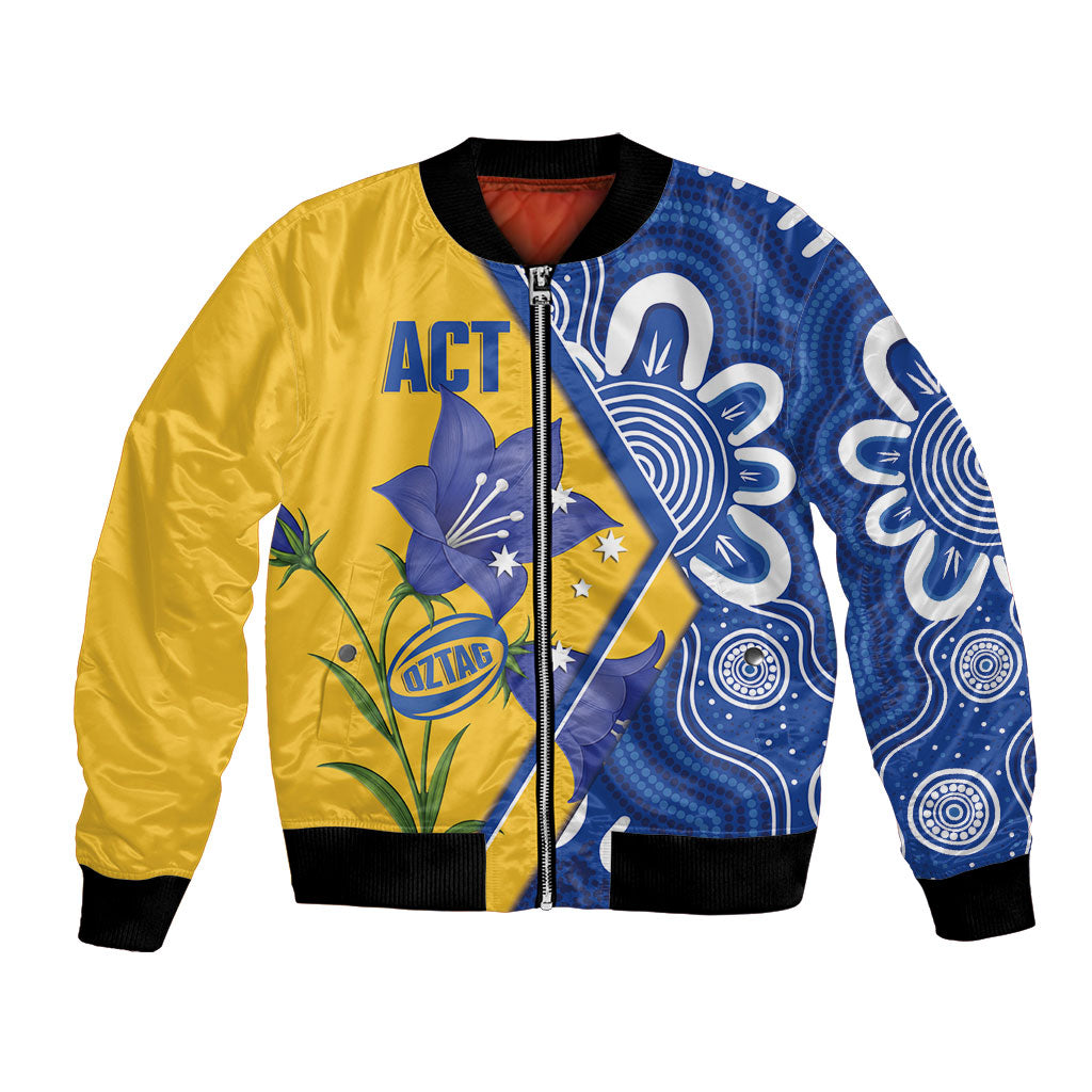 Australian Capital Territory Oztag Custom Bomber Jacket ACT Royal Bluebell Indigenous Art