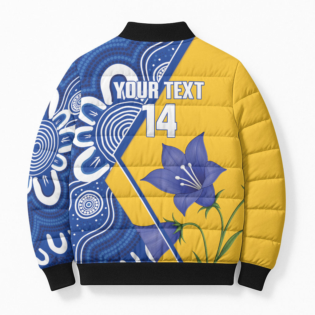 Australian Capital Territory Oztag Custom Bomber Puffer Jacket ACT Royal Bluebell Indigenous Art