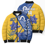 Australian Capital Territory Oztag Custom Bomber Puffer Jacket ACT Royal Bluebell Indigenous Art