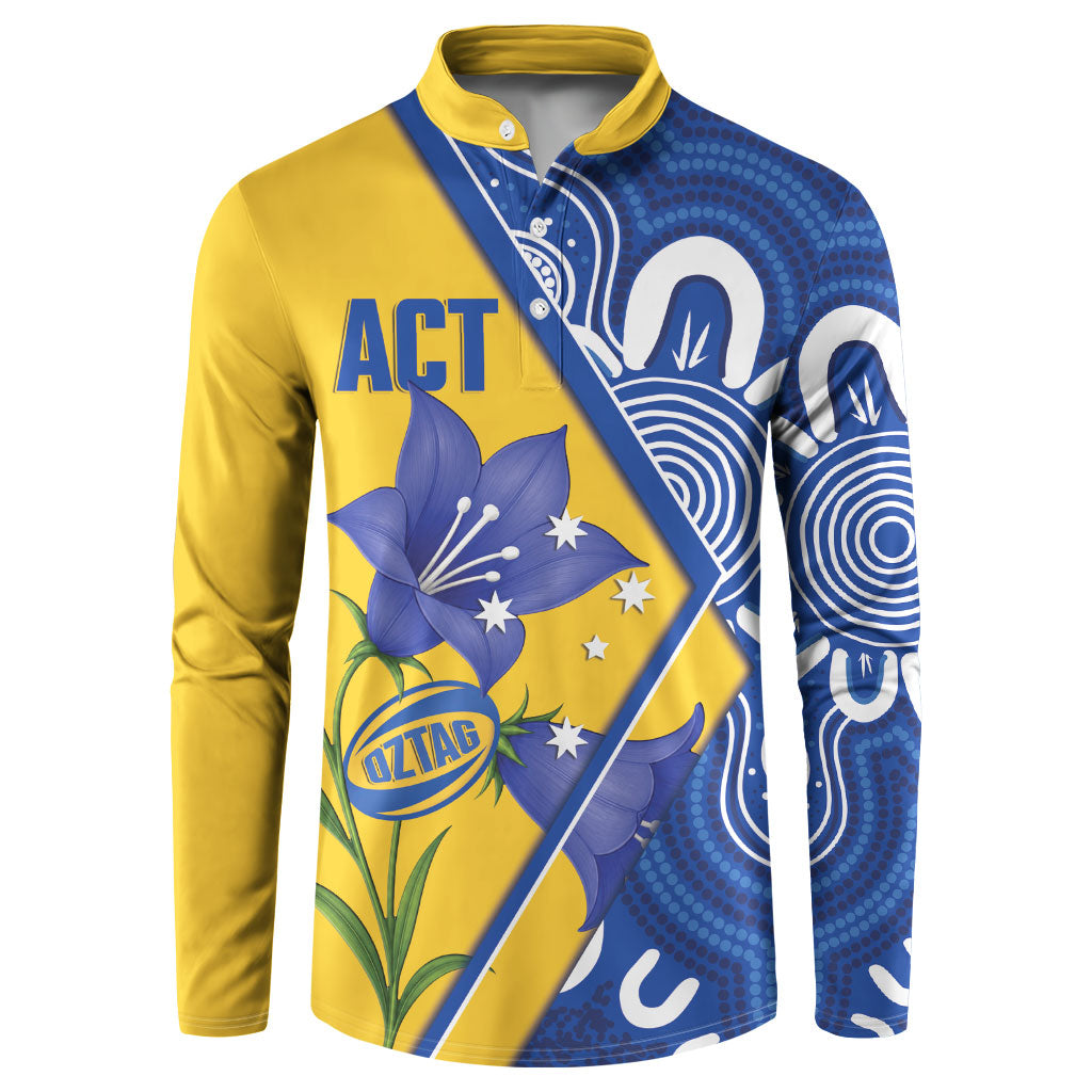 Australian Capital Territory Oztag Custom Button Sweatshirt ACT Royal Bluebell Indigenous Art