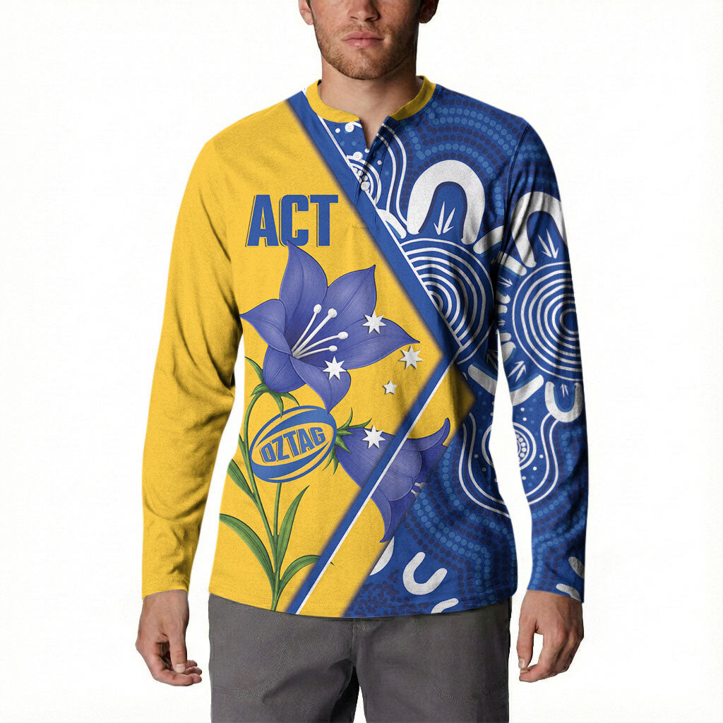 Australian Capital Territory Oztag Custom Button Sweatshirt ACT Royal Bluebell Indigenous Art