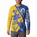 Australian Capital Territory Oztag Custom Button Sweatshirt ACT Royal Bluebell Indigenous Art