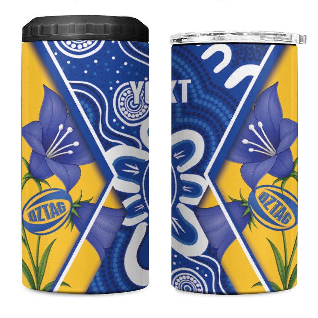 Australian Capital Territory Oztag Custom 4 in 1 Can Cooler Tumbler ACT Royal Bluebell Indigenous Art