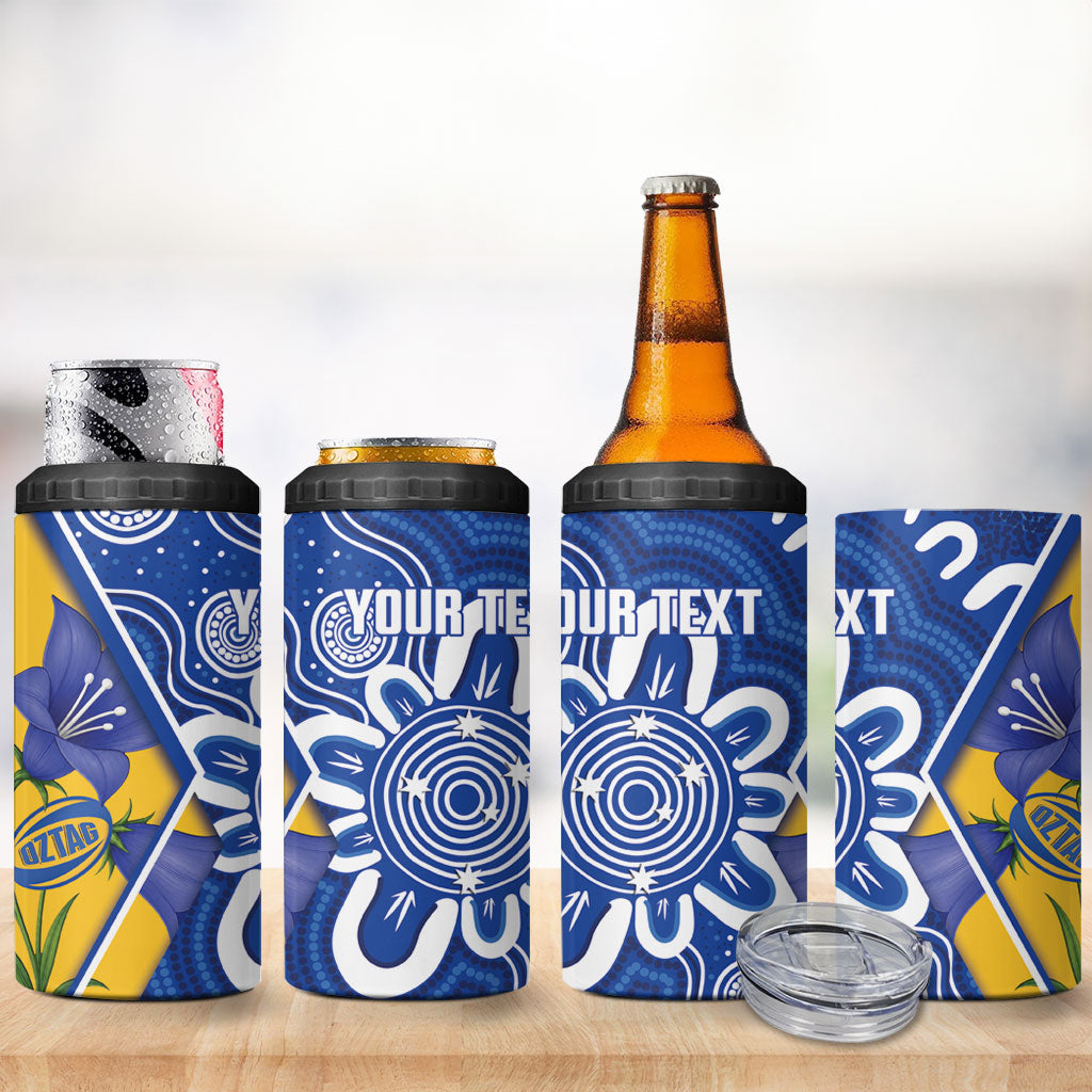 Australian Capital Territory Oztag Custom 4 in 1 Can Cooler Tumbler ACT Royal Bluebell Indigenous Art