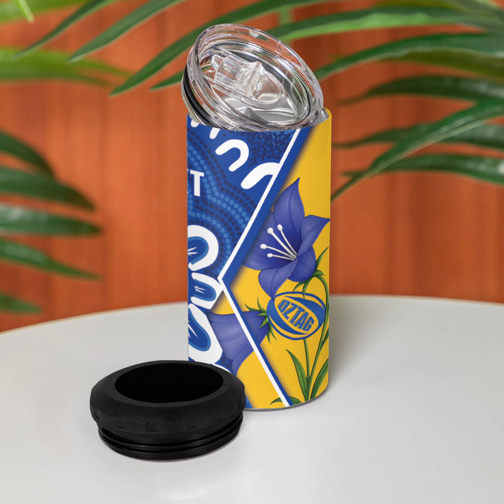 Australian Capital Territory Oztag Custom 4 in 1 Can Cooler Tumbler ACT Royal Bluebell Indigenous Art
