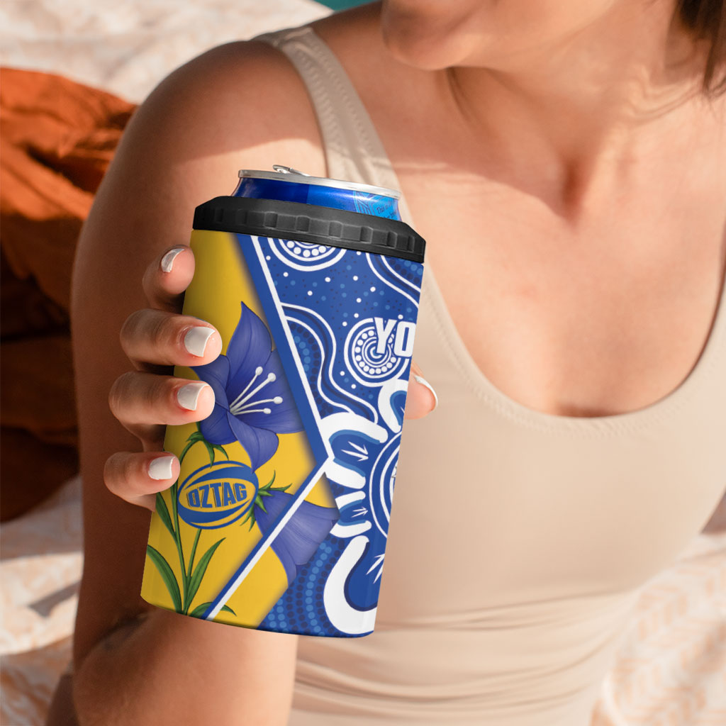 Australian Capital Territory Oztag Custom 4 in 1 Can Cooler Tumbler ACT Royal Bluebell Indigenous Art