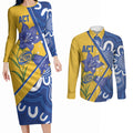 Australian Capital Territory Oztag Custom Couples Matching Long Sleeve Bodycon Dress and Long Sleeve Button Shirt ACT Royal Bluebell Indigenous Art