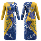 Australian Capital Territory Oztag Custom Couples Matching Long Sleeve Bodycon Dress and Long Sleeve Button Shirt ACT Royal Bluebell Indigenous Art