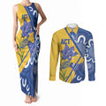 Australian Capital Territory Oztag Custom Couples Matching Tank Maxi Dress and Long Sleeve Button Shirt ACT Royal Bluebell Indigenous Art