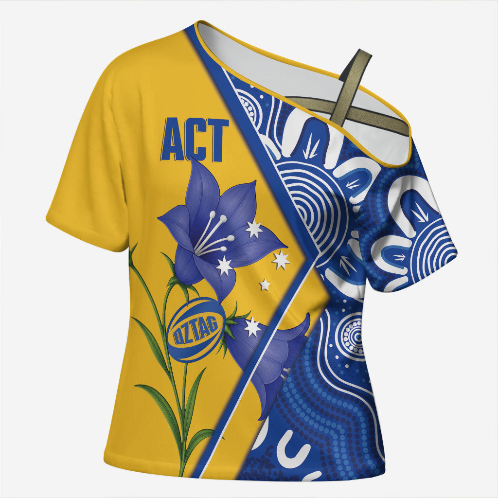 Australian Capital Territory Oztag Custom Cross Shoulder Shirt ACT Royal Bluebell Indigenous Art