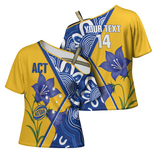 Australian Capital Territory Oztag Custom Cross Shoulder Shirt ACT Royal Bluebell Indigenous Art