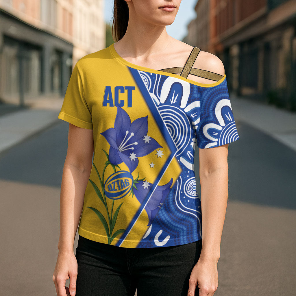 Australian Capital Territory Oztag Custom Cross Shoulder Shirt ACT Royal Bluebell Indigenous Art