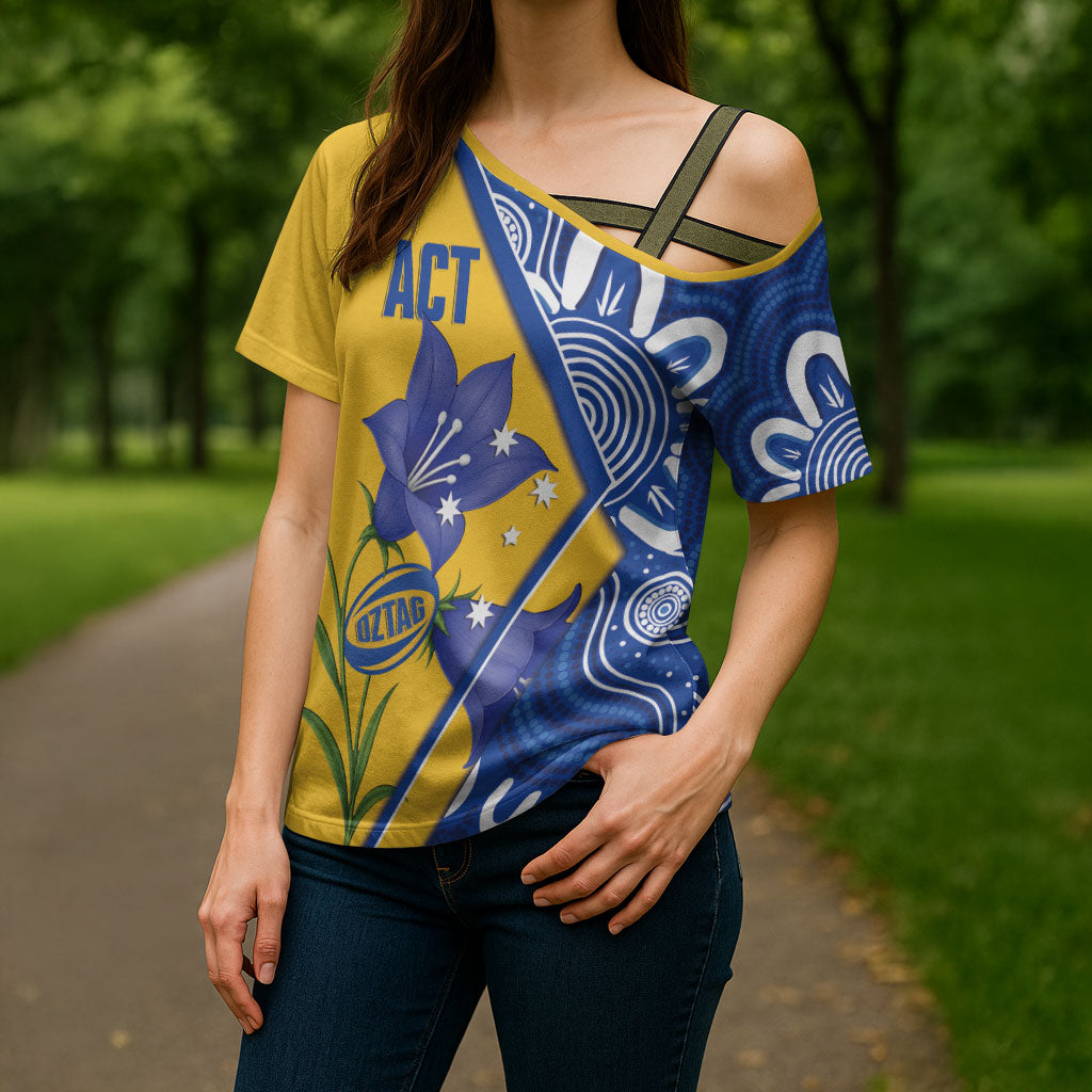 Australian Capital Territory Oztag Custom Cross Shoulder Shirt ACT Royal Bluebell Indigenous Art