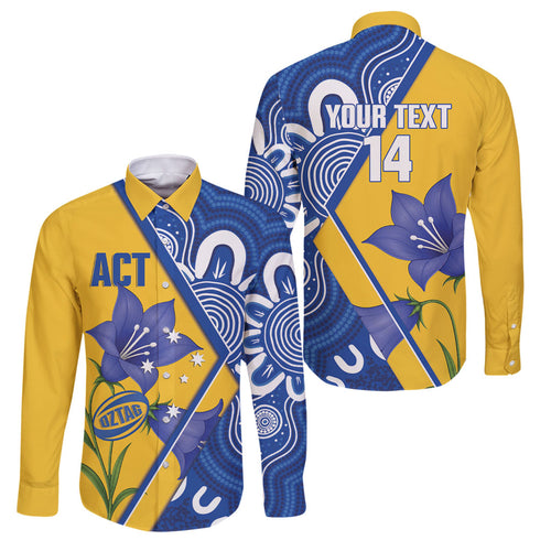 Australian Capital Territory Oztag Custom Family Matching Short Sleeve Bodycon Dress and Hawaiian Shirt ACT Royal Bluebell Indigenous Art