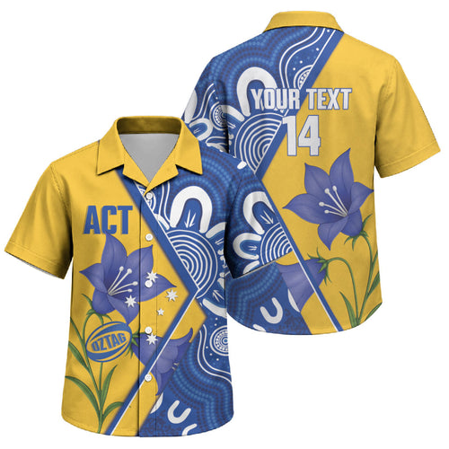 Australian Capital Territory Oztag Custom Family Matching Short Sleeve Bodycon Dress and Hawaiian Shirt ACT Royal Bluebell Indigenous Art