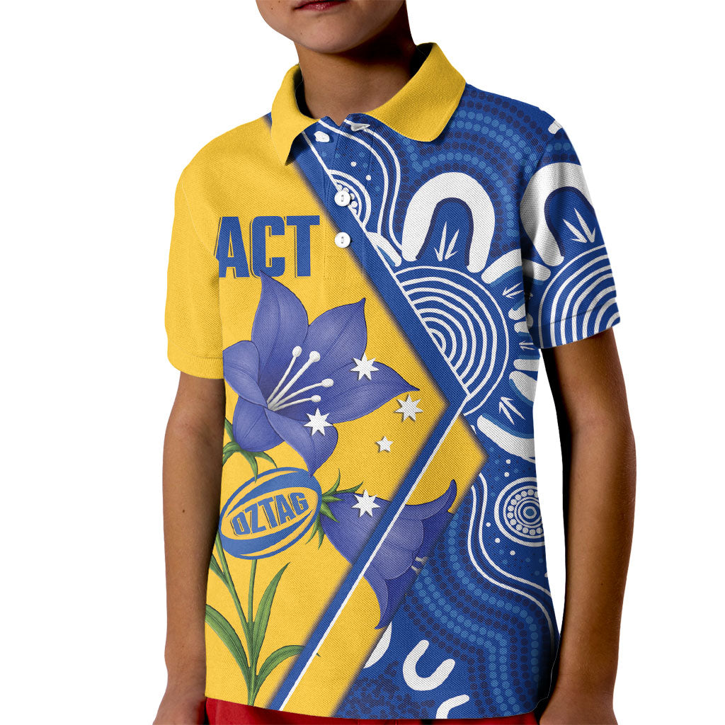 Australian Capital Territory Oztag Custom Kid Polo Shirt ACT Royal Bluebell Indigenous Art