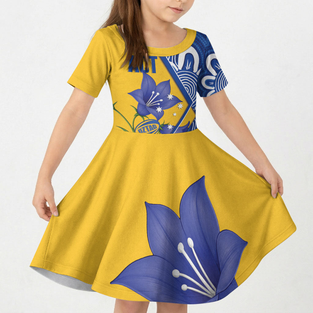 Australian Capital Territory Oztag Custom Kid Short Sleeve Dress ACT Royal Bluebell Indigenous Art