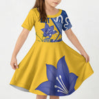 Australian Capital Territory Oztag Custom Kid Short Sleeve Dress ACT Royal Bluebell Indigenous Art