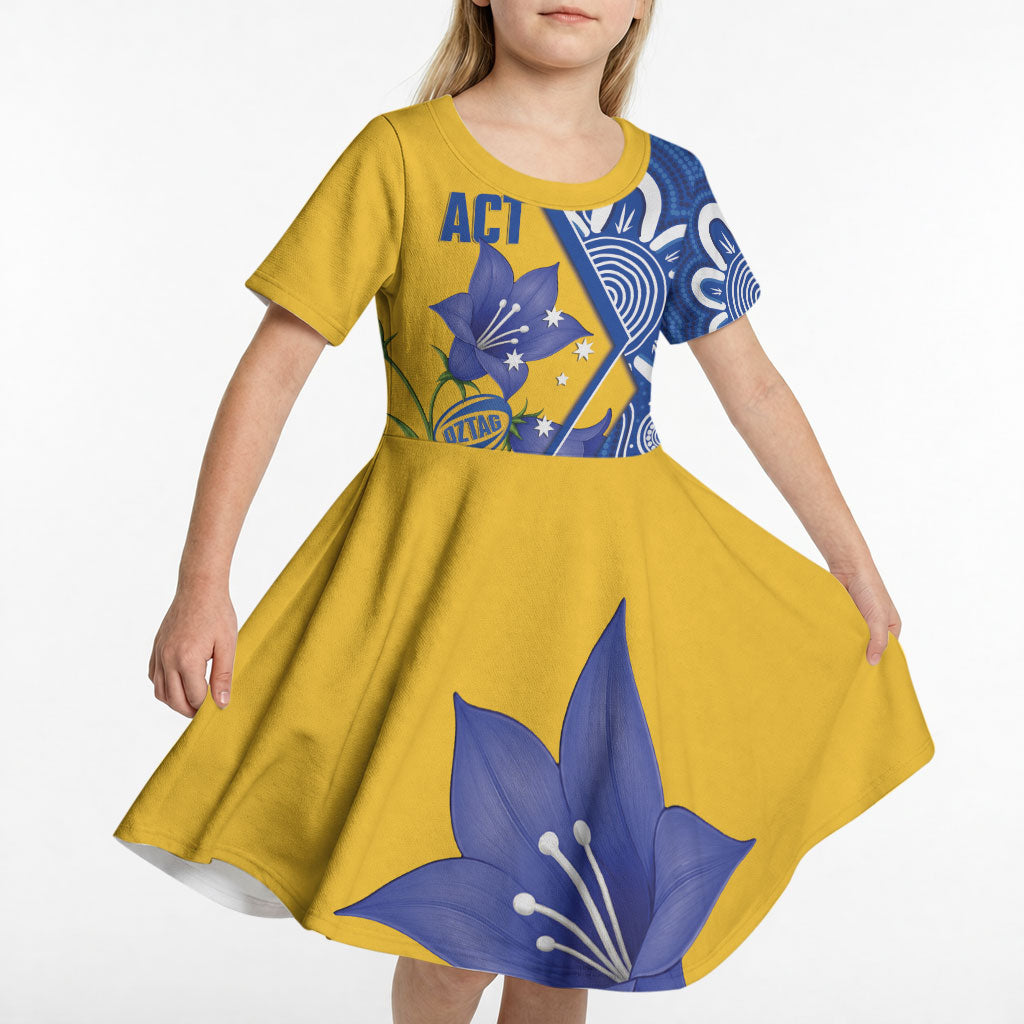 Australian Capital Territory Oztag Custom Kid Short Sleeve Dress ACT Royal Bluebell Indigenous Art