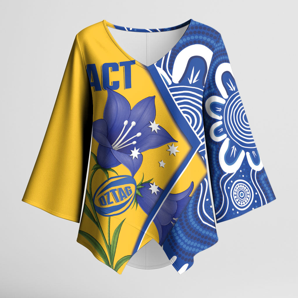 Australian Capital Territory Oztag Custom Kimono Sleeve Blouse ACT Royal Bluebell Indigenous Art
