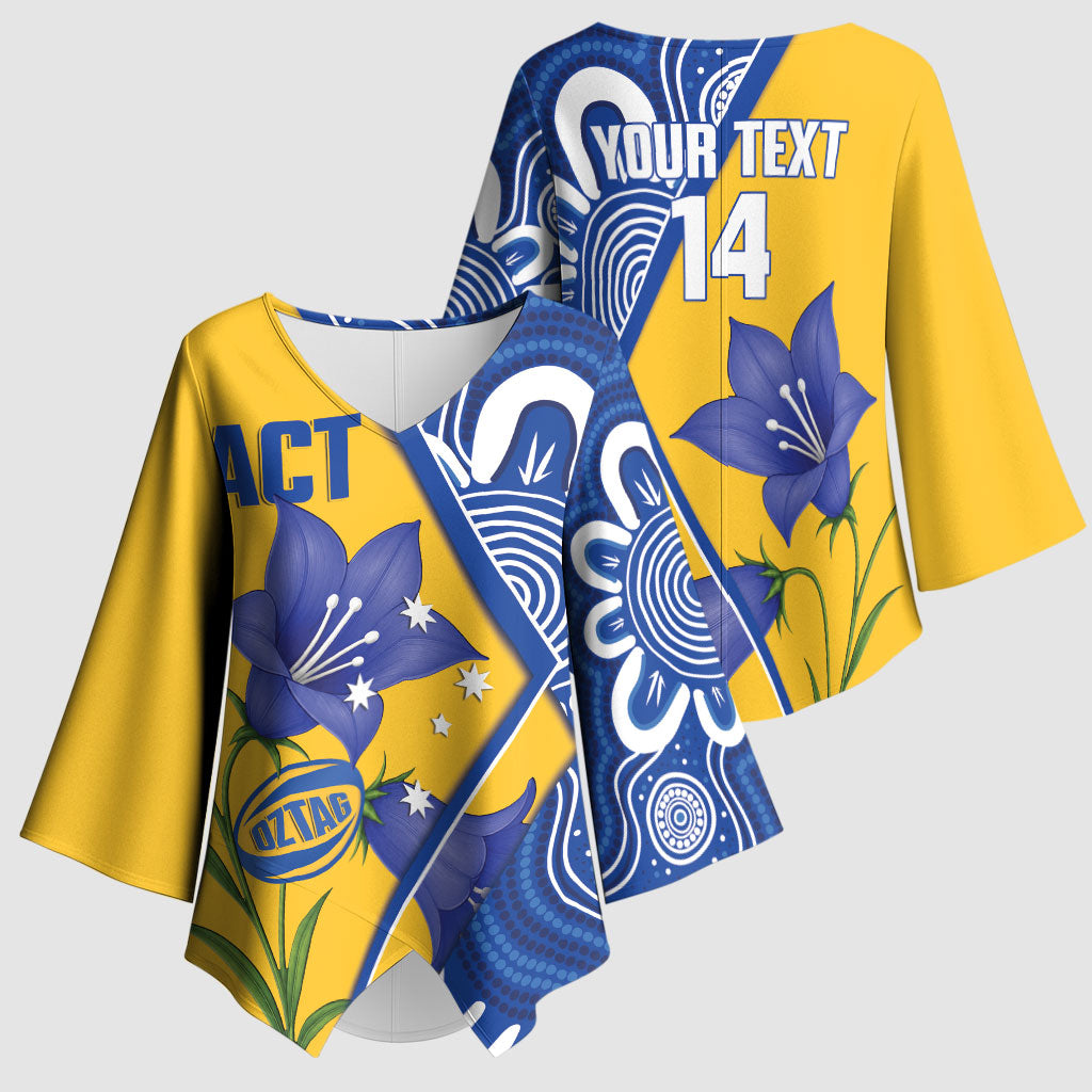 Australian Capital Territory Oztag Custom Kimono Sleeve Blouse ACT Royal Bluebell Indigenous Art