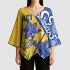 Australian Capital Territory Oztag Custom Kimono Sleeve Blouse ACT Royal Bluebell Indigenous Art