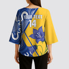 Australian Capital Territory Oztag Custom Kimono Sleeve Blouse ACT Royal Bluebell Indigenous Art