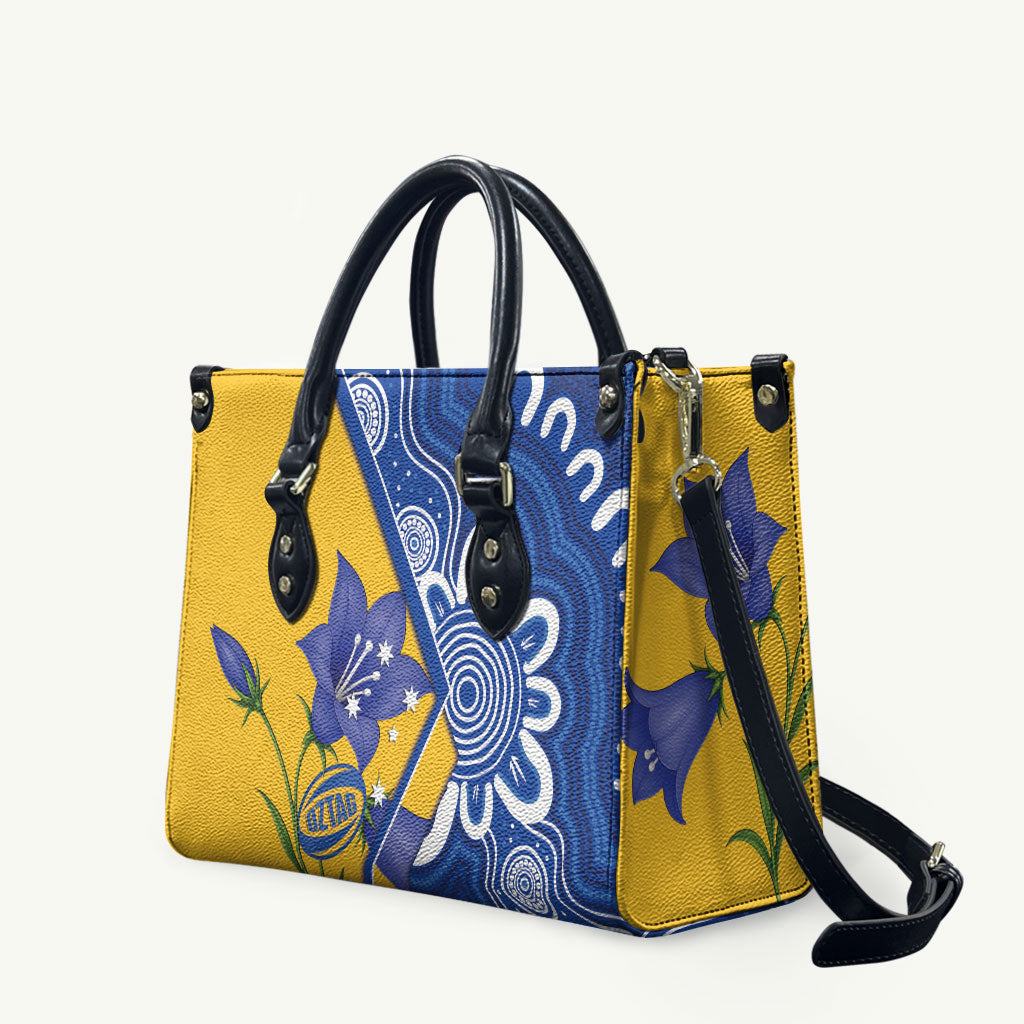 Australian Capital Territory Oztag Leather Bag ACT Royal Bluebell Indigenous Art