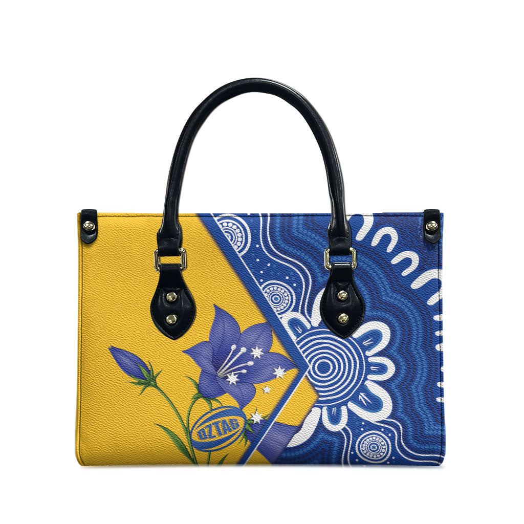 Australian Capital Territory Oztag Leather Bag ACT Royal Bluebell Indigenous Art
