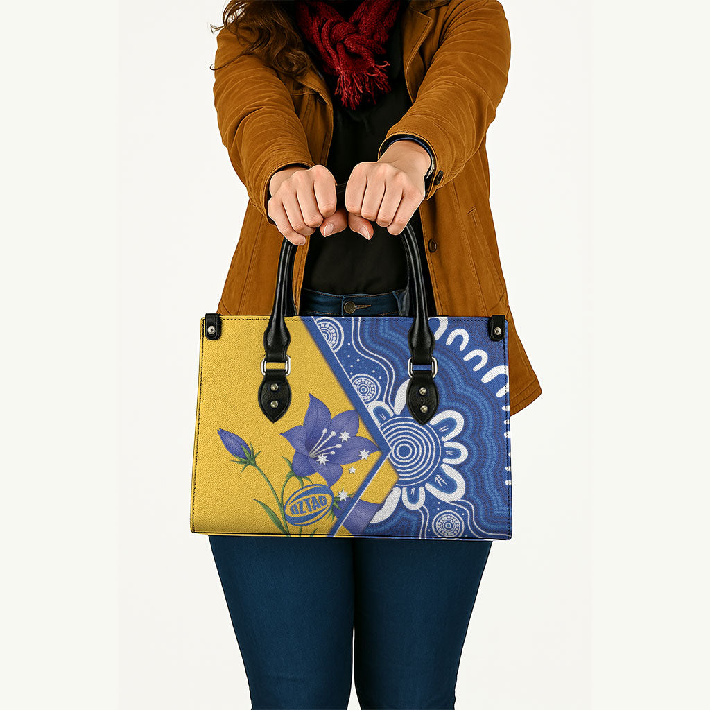Australian Capital Territory Oztag Leather Bag ACT Royal Bluebell Indigenous Art