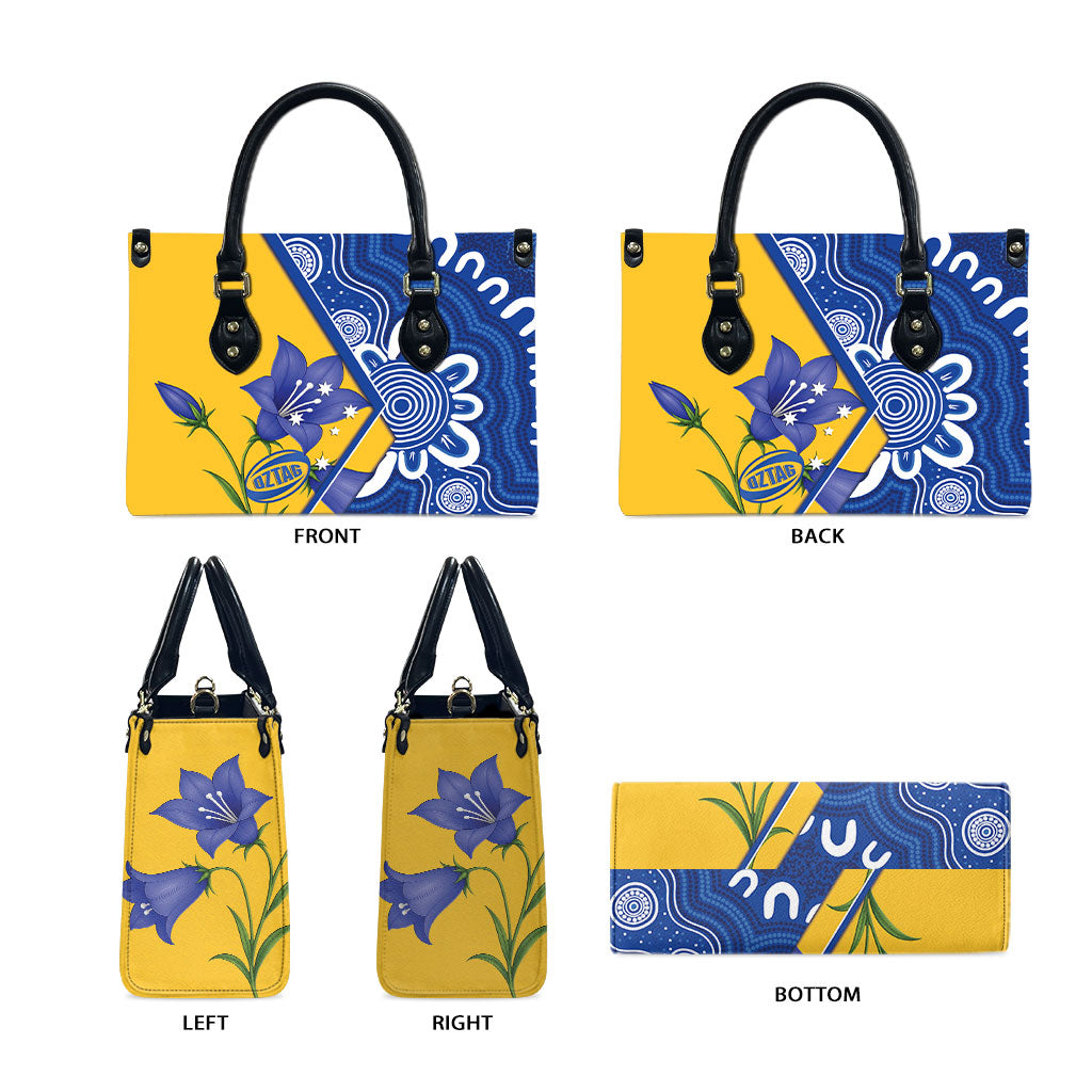 Australian Capital Territory Oztag Leather Bag ACT Royal Bluebell Indigenous Art