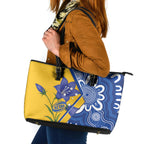 Australian Capital Territory Oztag Leather Tote Bag ACT Royal Bluebell Indigenous Art