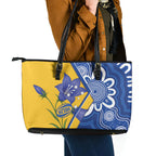 Australian Capital Territory Oztag Leather Tote Bag ACT Royal Bluebell Indigenous Art