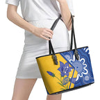 Australian Capital Territory Oztag Leather Tote Bag ACT Royal Bluebell Indigenous Art