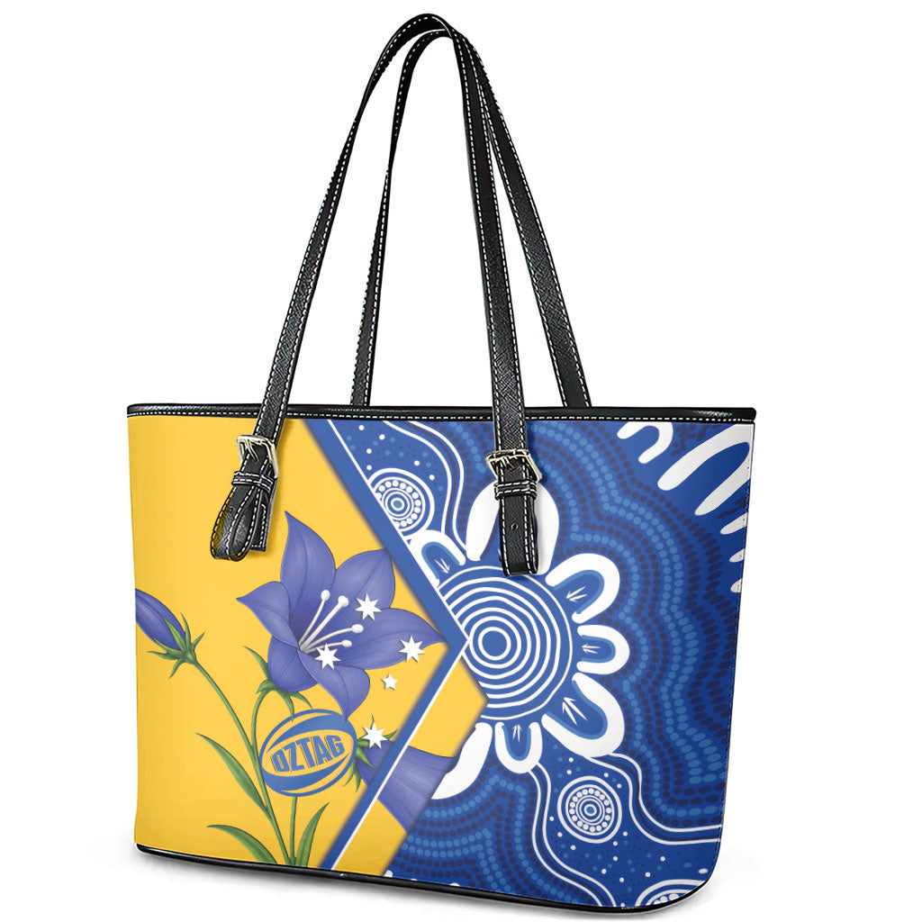 Australian Capital Territory Oztag Leather Tote Bag ACT Royal Bluebell Indigenous Art