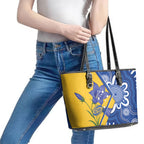 Australian Capital Territory Oztag Leather Tote Bag ACT Royal Bluebell Indigenous Art