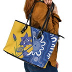 Australian Capital Territory Oztag Leather Tote Bag ACT Royal Bluebell Indigenous Art