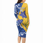 Australian Capital Territory Oztag Custom Long Sleeve Bodycon Dress ACT Royal Bluebell Indigenous Art