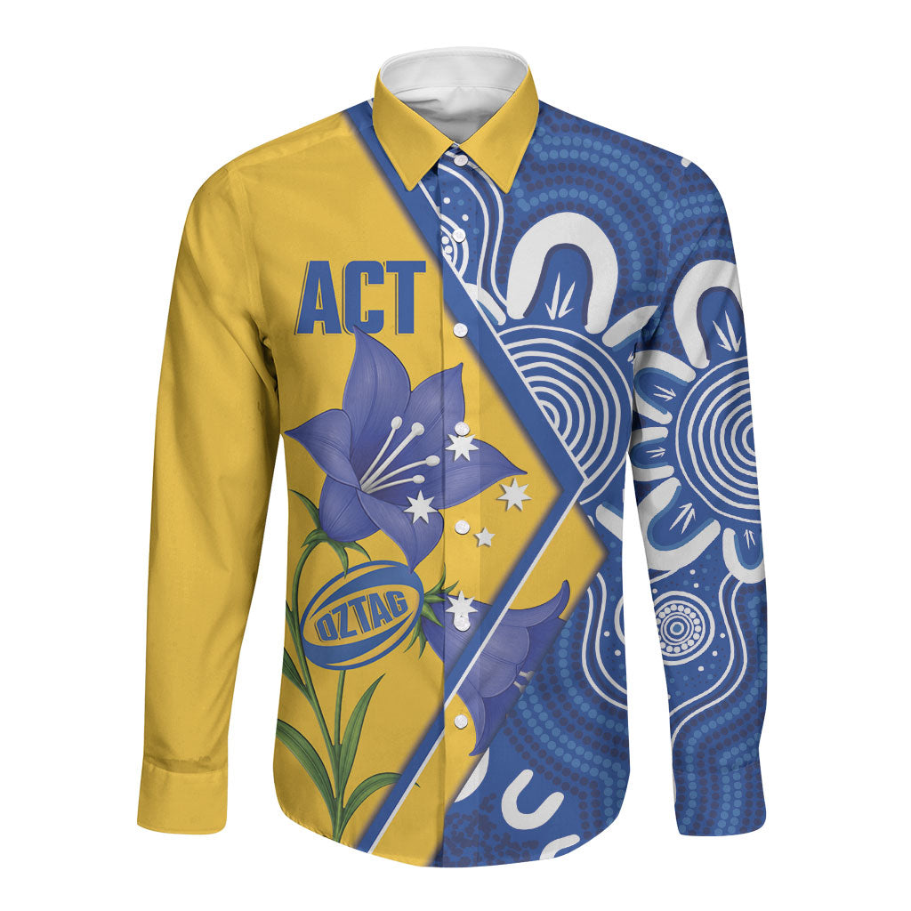Australian Capital Territory Oztag Custom Long Sleeve Button Shirt ACT Royal Bluebell Indigenous Art