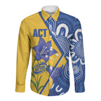 Australian Capital Territory Oztag Custom Long Sleeve Button Shirt ACT Royal Bluebell Indigenous Art