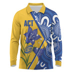 Australian Capital Territory Oztag Custom Long Sleeve Polo Shirt ACT Royal Bluebell Indigenous Art