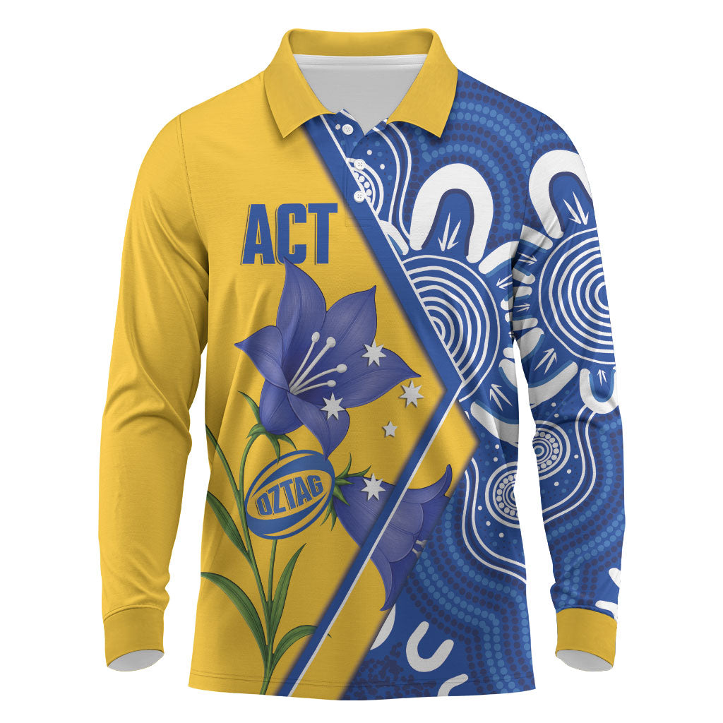 Australian Capital Territory Oztag Custom Long Sleeve Polo Shirt ACT Royal Bluebell Indigenous Art