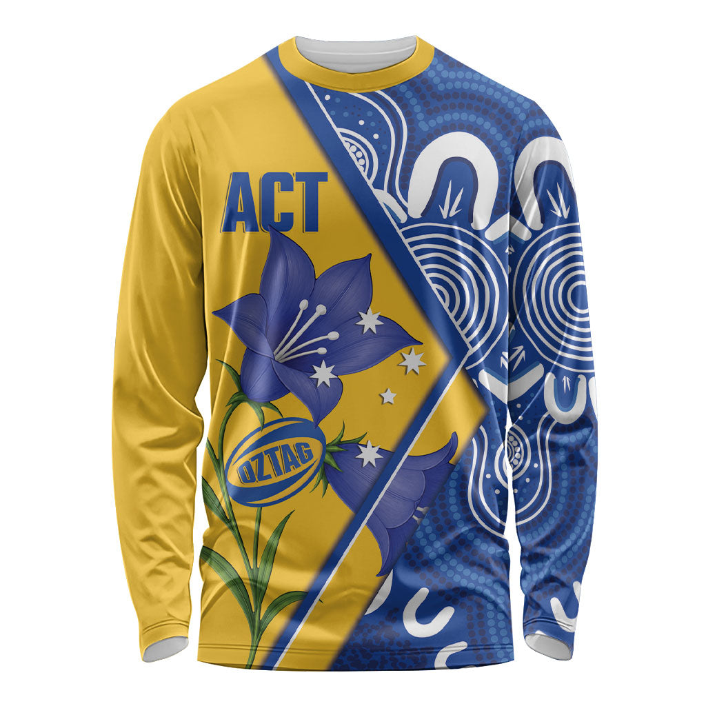 Australian Capital Territory Oztag Custom Long Sleeve Shirt ACT Royal Bluebell Indigenous Art