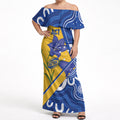Australian Capital Territory Oztag Custom Off Shoulder Maxi Dress ACT Royal Bluebell Indigenous Art