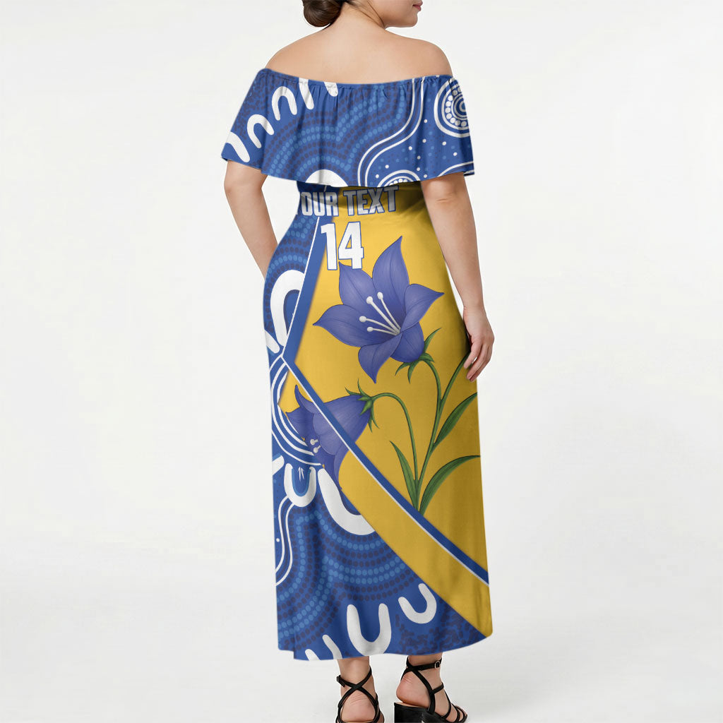 Australian Capital Territory Oztag Custom Off Shoulder Maxi Dress ACT Royal Bluebell Indigenous Art