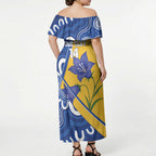 Australian Capital Territory Oztag Custom Off Shoulder Maxi Dress ACT Royal Bluebell Indigenous Art