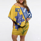 Australian Capital Territory Oztag Custom Off Shoulder Short Dress ACT Royal Bluebell Indigenous Art