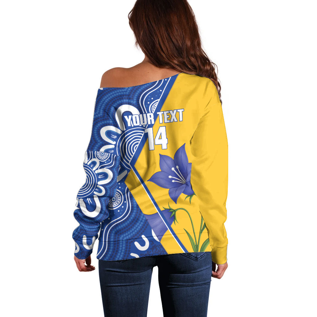 Australian Capital Territory Oztag Custom Off Shoulder Sweater ACT Royal Bluebell Indigenous Art