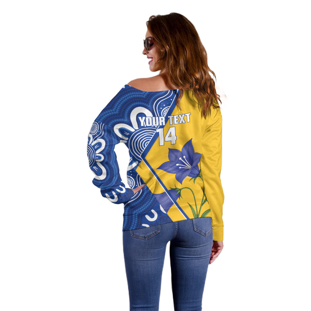 Australian Capital Territory Oztag Custom Off Shoulder Sweater ACT Royal Bluebell Indigenous Art