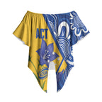 Australian Capital Territory Oztag Custom Off Shoulder Wrap Waist Top ACT Royal Bluebell Indigenous Art